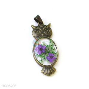 Fashion Owl Shape Real Flower Pendant With Chain