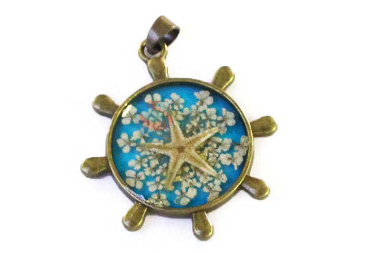 Fashion Star Pattern Round Real Flower Pendant