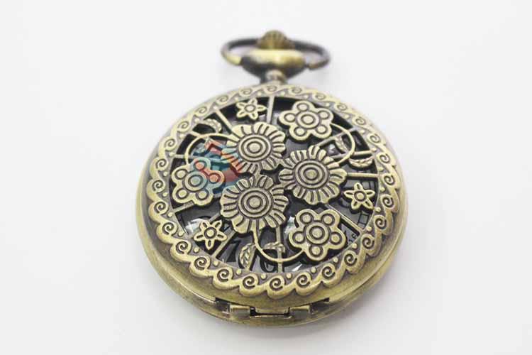 Flower Quartz Movement Skeleton Pocket Watch