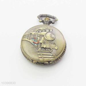 Train Quartz Movement Skeleton Pocket Watch