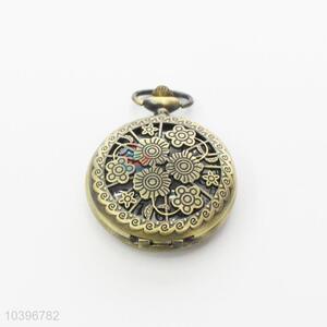 Flower Quartz Movement Skeleton Pocket Watch