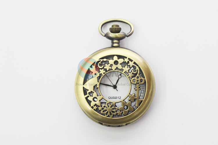 Flower Pattern Quartz Movement Skeleton Pocket Watch