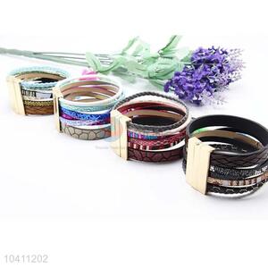 Big Promotional Women Magnetic Clasp Cuff Leather Wrap Bracelets