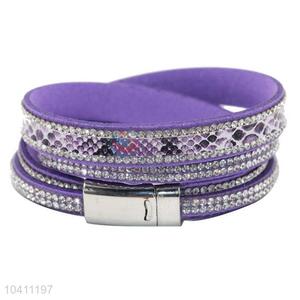 Made In China Fashion Crystal Leather Bracelet for Lady