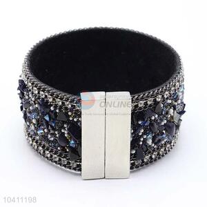 New Products Fashion Wide Crystal Leather Bracelet