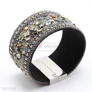 Wholesale Custom Cheap Wide Magnetic Clasp Cuff Rhinestone Wristband