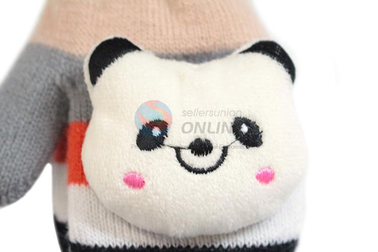 Direct factory knitted bear kids gloves with rope