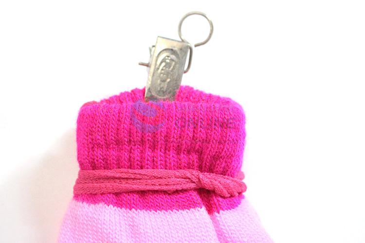 Cheap wholesale warm knitted kids gloves with rope