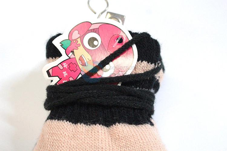 Direct factory knitted bear kids gloves with rope