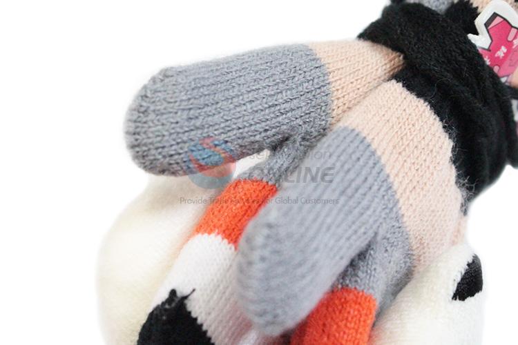 Direct factory knitted bear kids gloves with rope