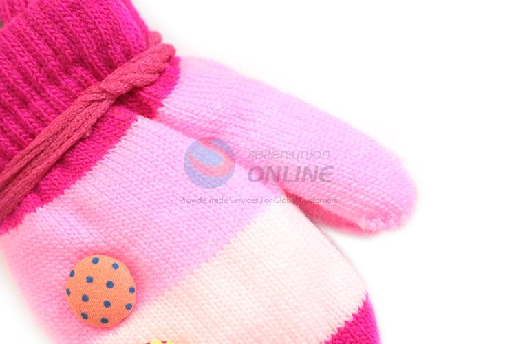 Cheap wholesale warm knitted kids gloves with rope