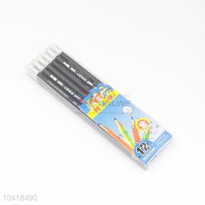 Nice Design 12 Piece/Set Black Color Pencils With Eraser