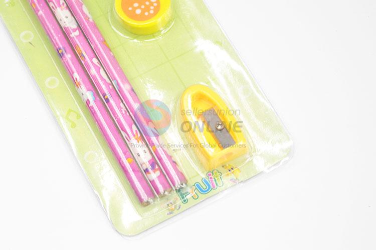 Professional Cartoon Pencils With Orange Erasers And Pencil Sharpener