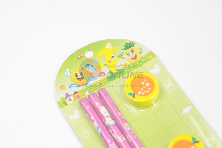 Professional Cartoon Pencils With Orange Erasers And Pencil Sharpener