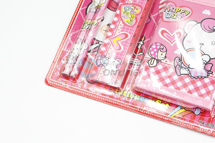 Pink Color Cartoon Design Girl Wallet Stationery Set