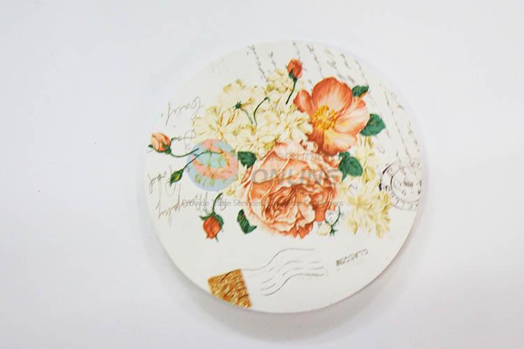 Flower Pattern Round Wood Cup Mat