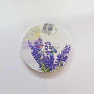 Flower Pattern Round Wood Cup Mat