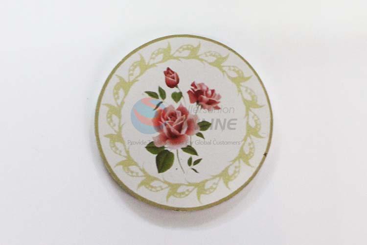 Flower Pattern Round Wood Cup Mat