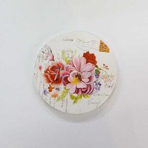 Flower Pattern Round Wood Cup Mat