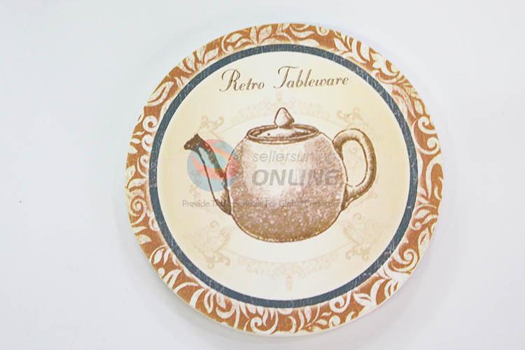 Teapot Pattern Round Wood Cup Mat