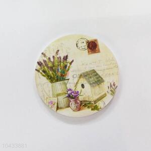 Flower Pattern Round Wood Cup Mat