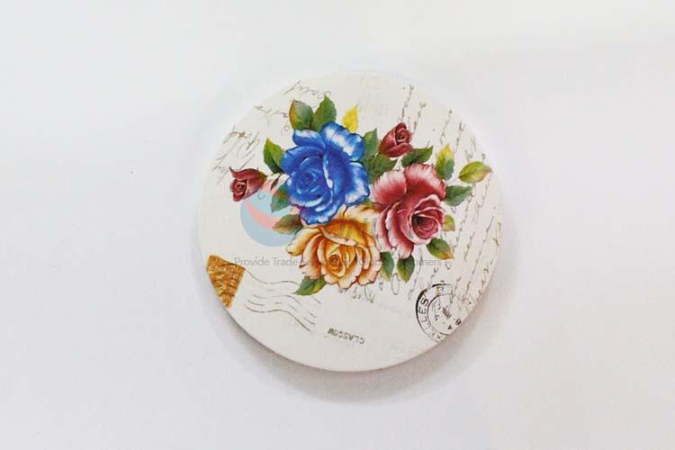 Flower Pattern Round Wood Cup Mat