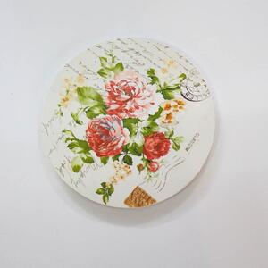 Flower Pattern Round Wood Cup Mat