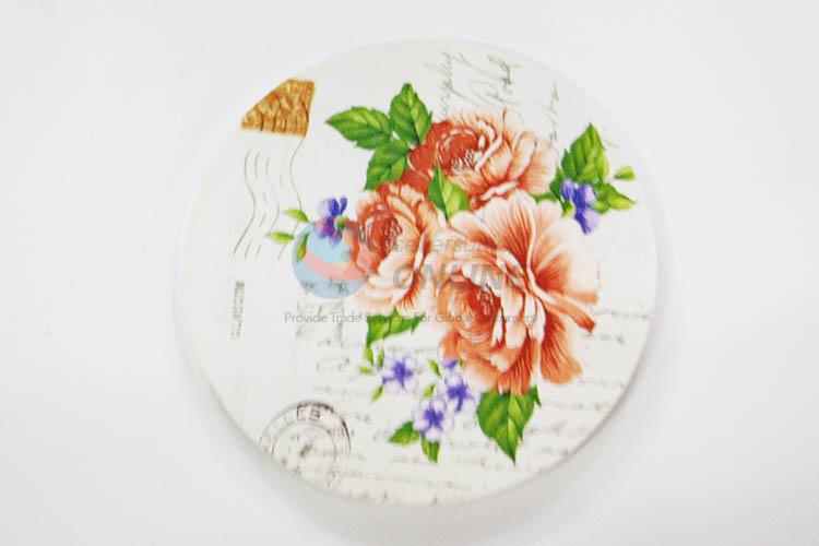 Flower Pattern Round Wood Cup Mat