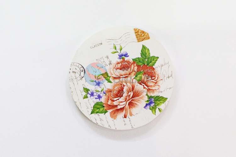 Flower Pattern Round Wood Cup Mat