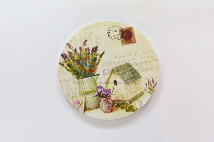 Flower Pattern Round Wood Cup Mat