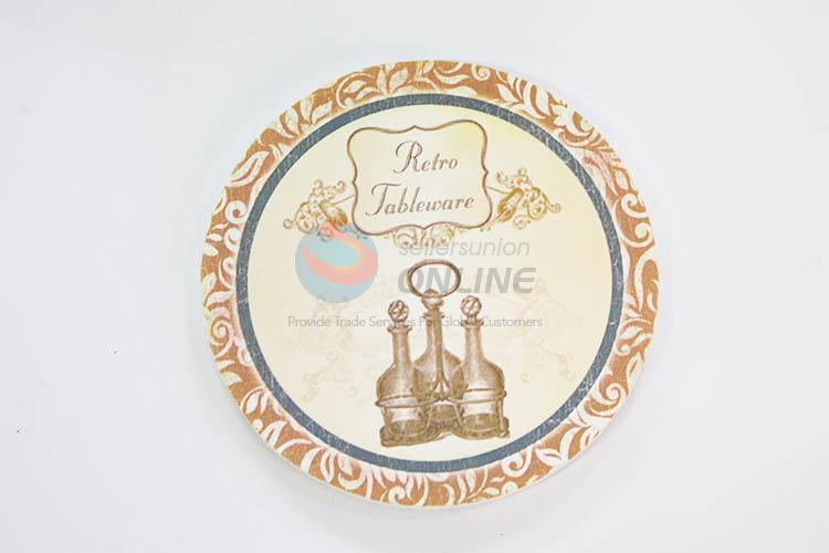 Wine Bottle Pattern Round Wood Cup Mat