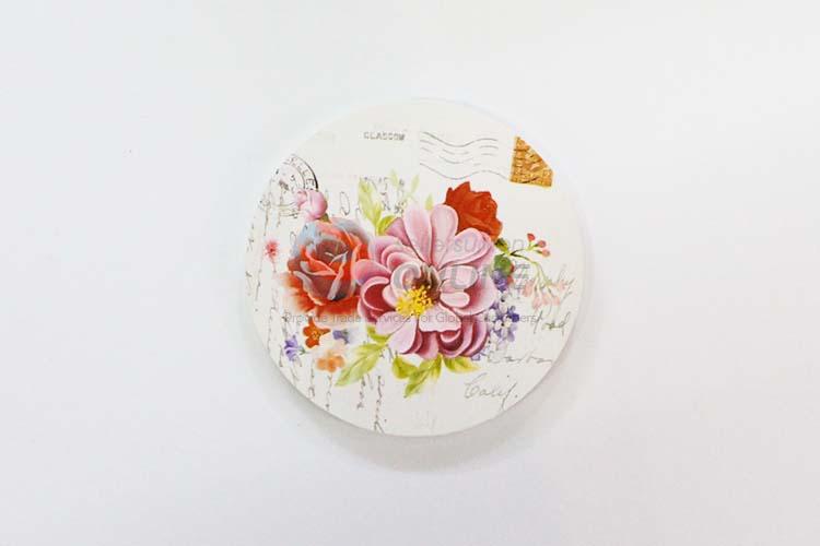 Flower Pattern Round Wood Cup Mat