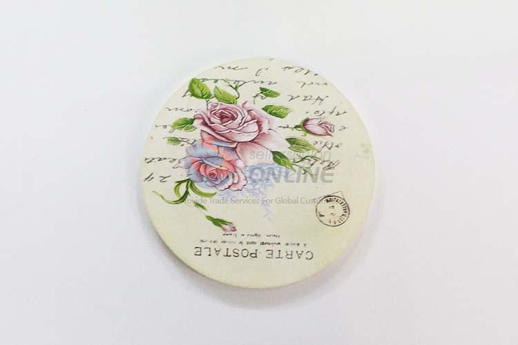 Flower Pattern Round Wood Cup Mat