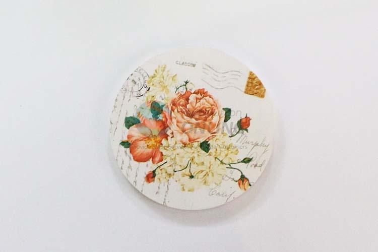 Flower Pattern Round Wood Cup Mat