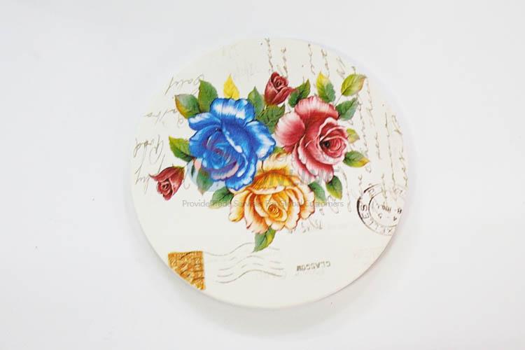 Rose Pattern Round Wood Cup Mat