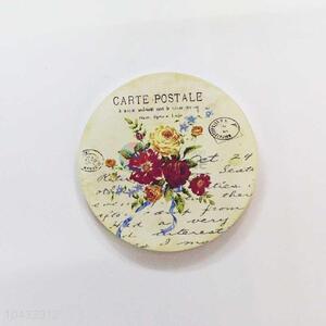 Flower Pattern Round Wood Cup Mat