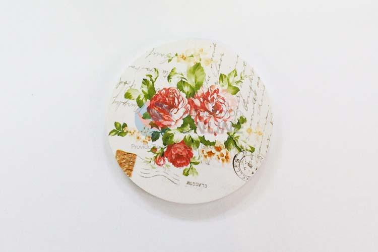 Flower Pattern Round Wood Cup Mat