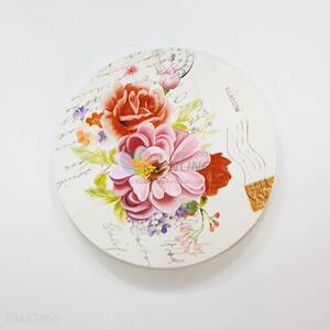 Flower Pattern Round Wood Cup Mat