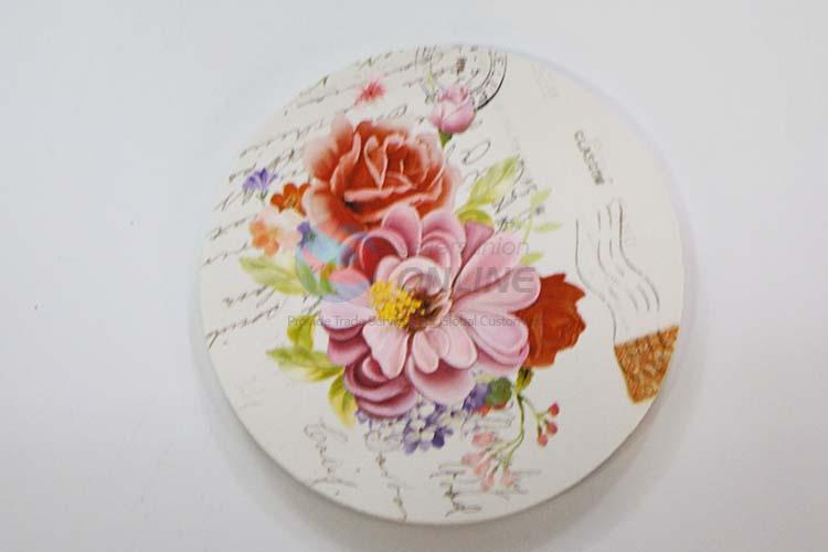 Flower Pattern Round Wood Cup Mat