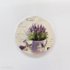 Flower Pattern Round Wood Cup Mat