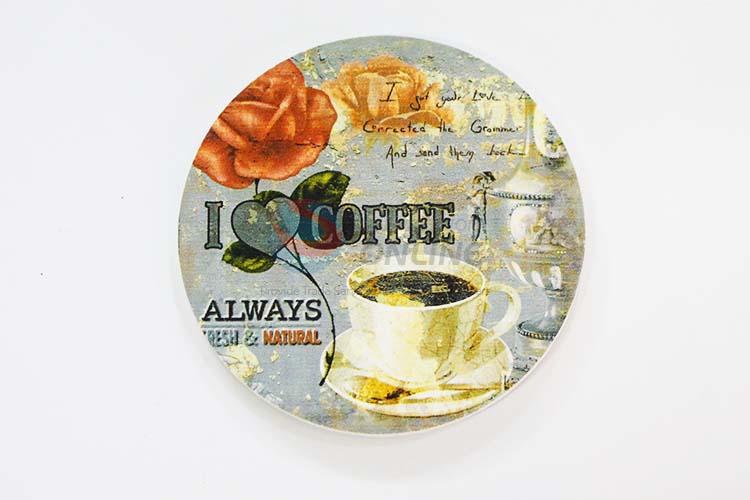 Flower Pattern Round Wood Cup Mat