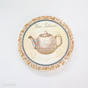 Teapot Pattern Round Wood Cup Mat