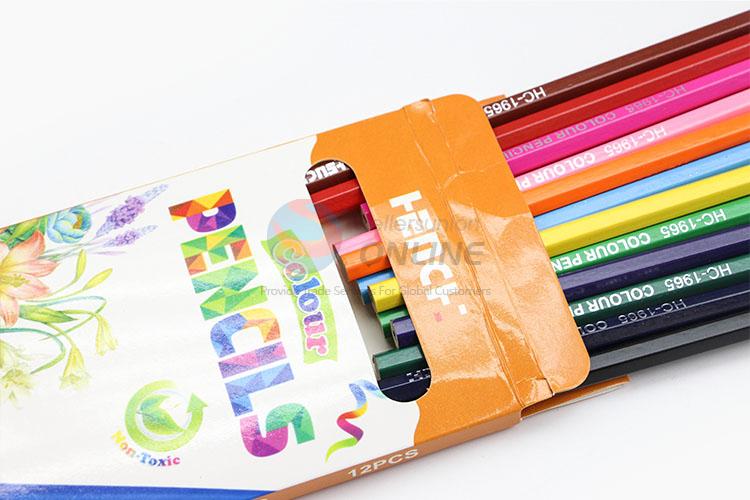 New Useful 12pcs Students Stationery Wooden Color Pencil Set