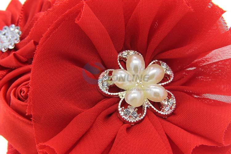 High Quality Red Chiffon Flower Handmade Hair Band