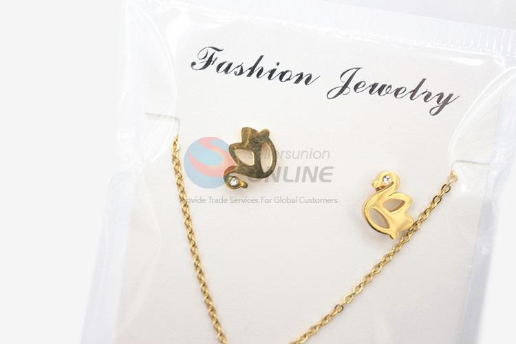 Super quality low price women stainless steel swan necklace&earrings set