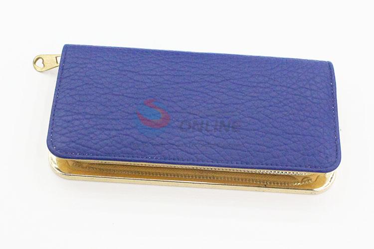 Fashion Women Zipper Design Cloth Blue Long Wallet Purse