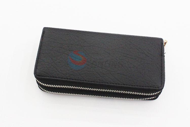 Black Color Classical Fashion Semi Pu Leather Women Wallet Long Purse