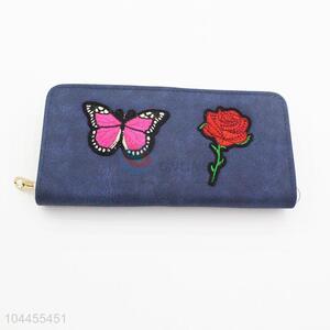 Butterfly Flower Fashion Women Semi Pu Leather Wallet Long Purse