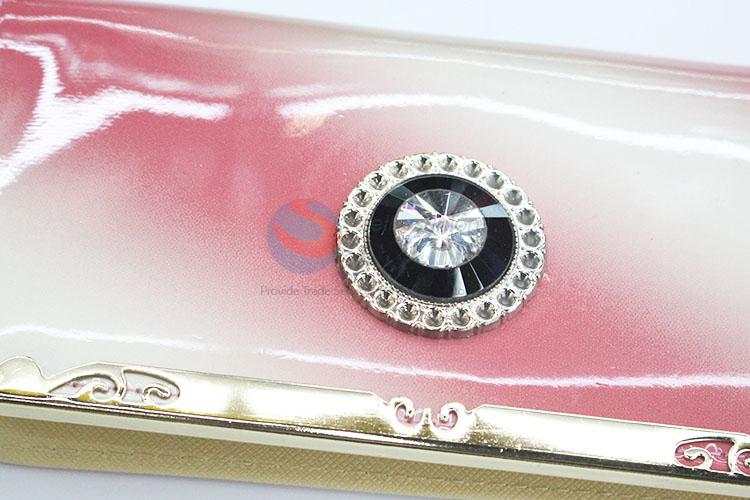 New Fashion Rhinestone Decorative Semi Pu Leather Women Wallet Long Purse