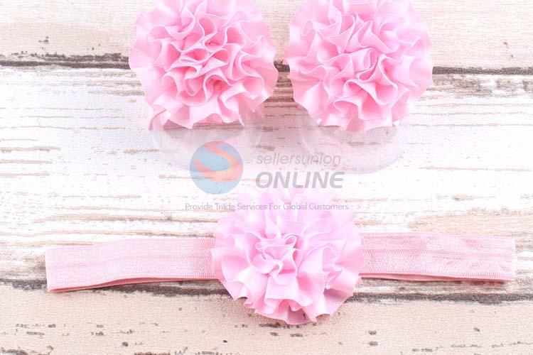 Fashion Style Lovely Baby Flower Shoes With Hairband Set